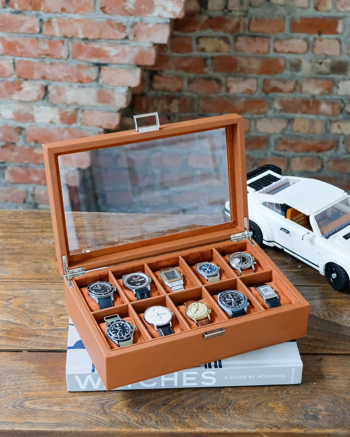 Кожена кутия за 10 часовника(кафява)